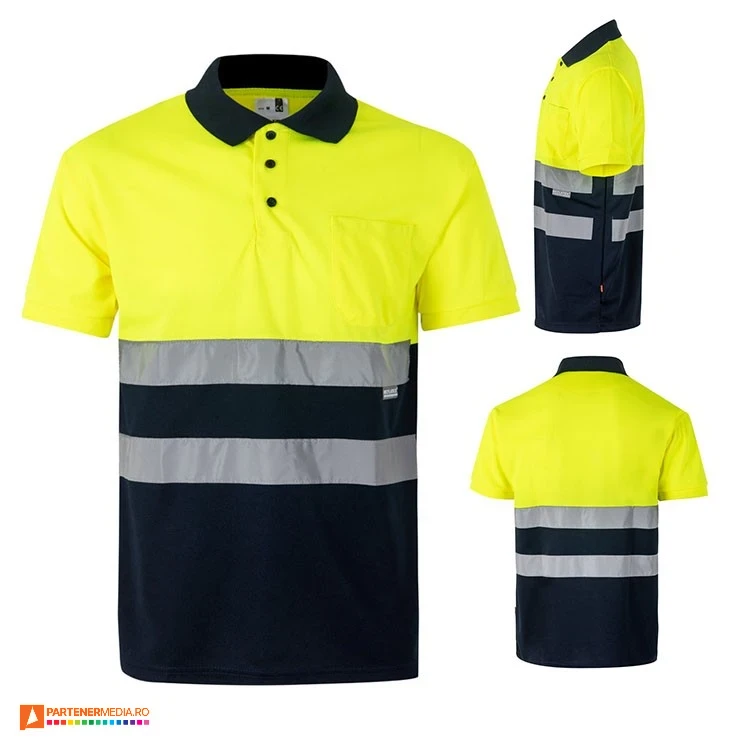 tricouri polo reflectorizante galben cu bleumarin 36063 poza 6