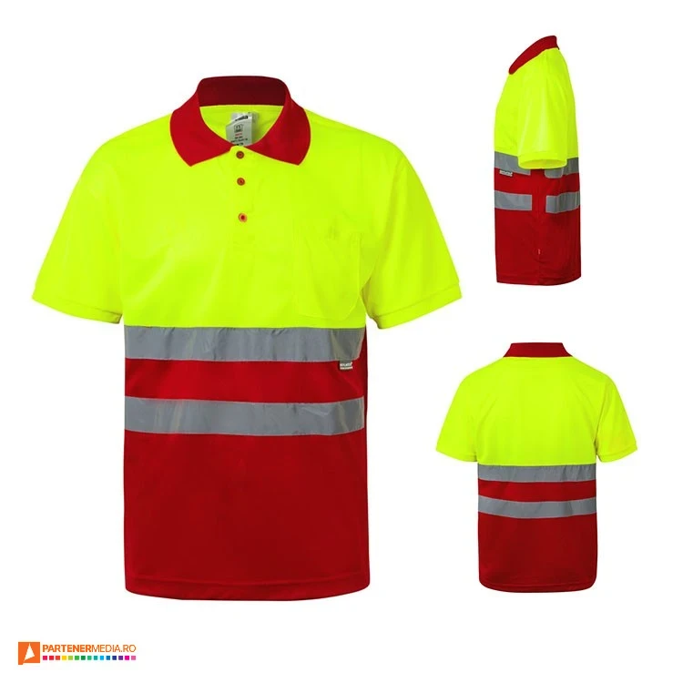 tricouri polo reflectorizante galben cu rosu 36063 poza 9