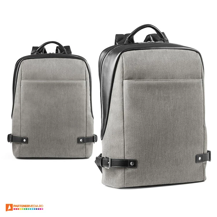 rucsaci de laptop gri cu imitatie de piele neagra 92147