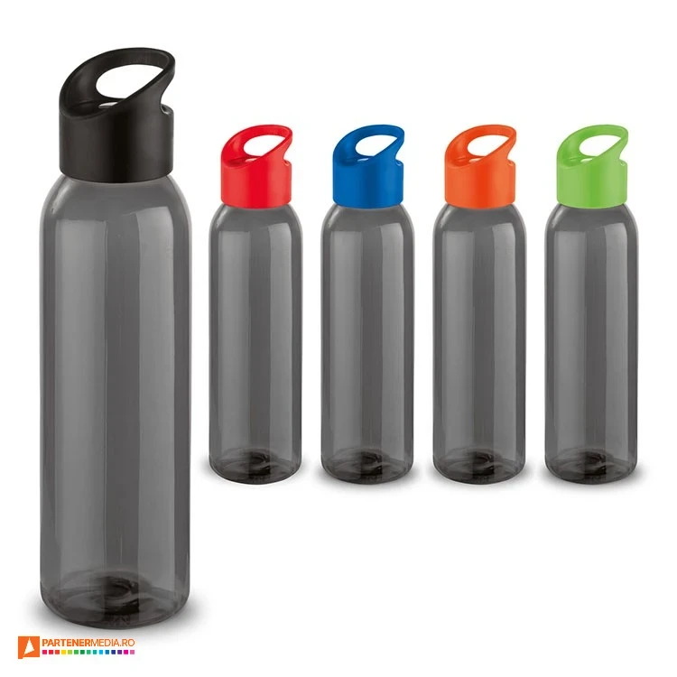 Bidoane promotionale sport din plastic negru transparent, de 630 ml cu capac colorat bidoane promotionale cu capac colorat 94630
