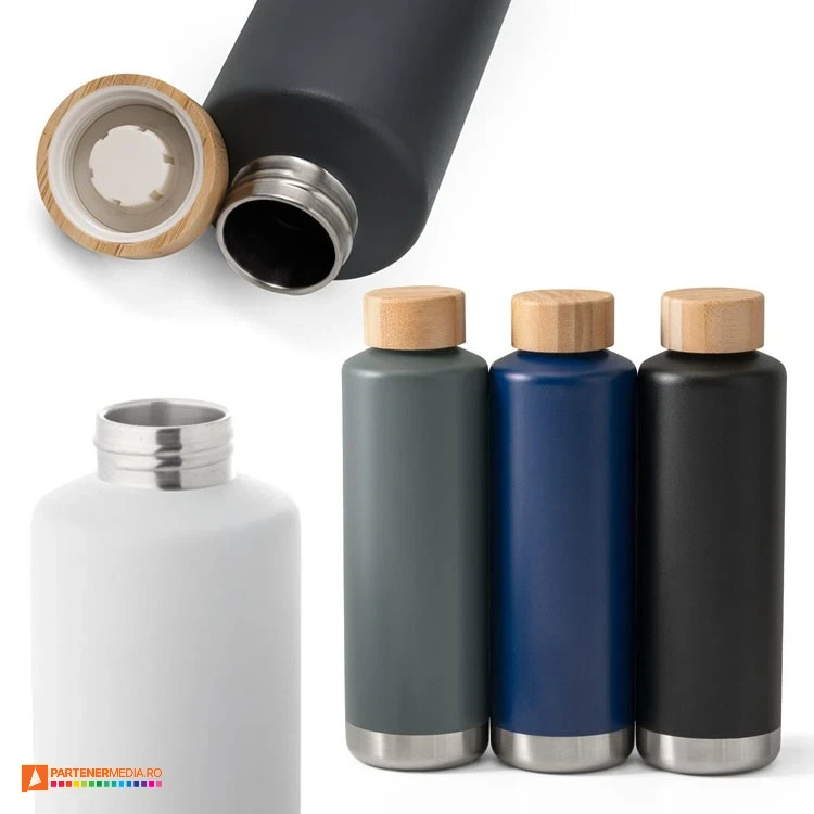 sticle termoizolante din otel inoxidabil cu capac din bambus 94662