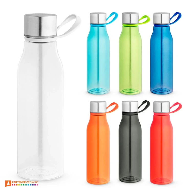 Bidoane promotionale ecologice din PET reciclat de 590 ml cu maner din silicon bidoane transparente din pet reciclat de 590 ml 94782