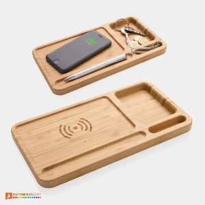 organizatoare de birou din lemn cu incarcator wireless de 10 w p308399